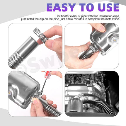 Swpeet 3Pcs 1" x 79" - 25mm x 200cm Stainless Steel Diesel Heater Exhaust Pipe with 18mm-29mm Hose Clamps Kit, Fuel Tank Air Heater Diesel Gas Vent Hose Exhaust Tubing for Car Vehicle