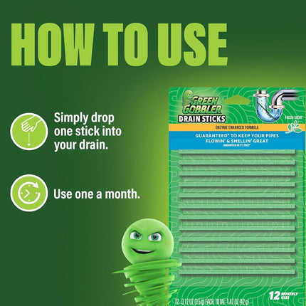Green Gobbler BIO-FLOW Drain Strips - 6 Strip Canister (Drain Cleaner & Deodorizer)