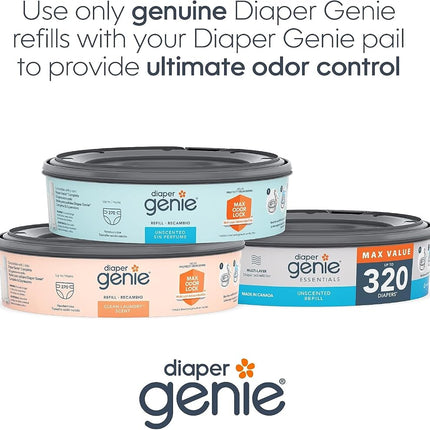 Diaper Genie Essentials Round Refill Pack of 4 | Holds Up to 1280 Newborn Diapers | Features Unscented Continuous Film | Compatible with Diaper Genie Complete and Expressions Pails