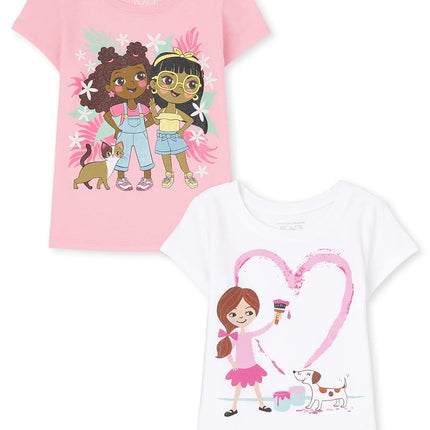 The Children's Place T-shirt à manches courtes avec motifs pour filles (lot de 2), motif peintre (lot de 2), 2T