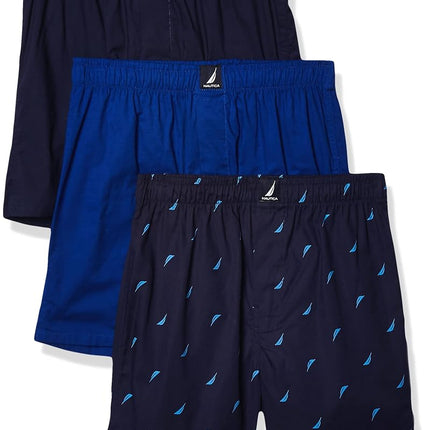 Nautica Men's Cotton Woven 3 Pack Boxer Shorts, Pe