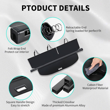 Retractable Cargo Cover for Jeep Cherokee Accessories 2019 2020 2021 2022 2023, Rear Trunk Cover Organizer for Jeep Cherokee 2019-2023, Luggage Privacy Anti-Peeping Security Shield Shade, Carbon Fiber