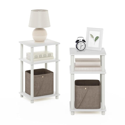Furinno JUST Night Stand Set of 2, 3-Tier Turn-N-Tube Nightstand, Toolless Bedside Tables, End Table, Side Table with Open Storage for Bedroom, Living Room, White