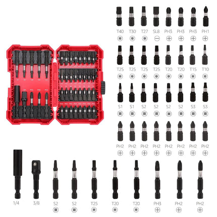 Amazon Basics 42-Piece Impact Screwdriver Bit Set, Phillips Slotted Torx, S2 Steel, 1/4-Inch Magnetic Bit Holder, 3/8-Inch Socket Adapter, with Storage Case