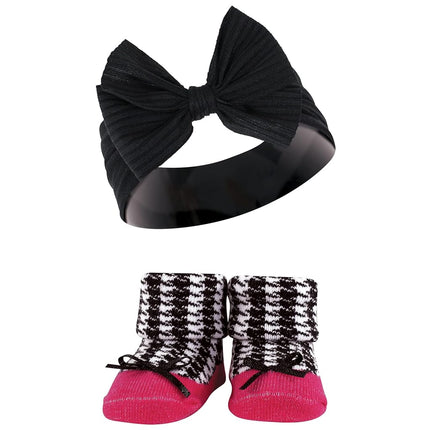 Ensemble Cadeau Bandeau et Chaussettes Bébé Fille Hudson, Rose Noir, Taille Unique