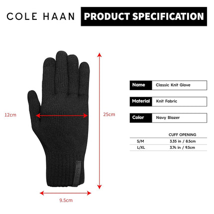 Gants d'hiver tricotés Cole Haan pour homme, pouce et index compatibles écran tactile, gants chauds et fonctionnels avec paume antidérapante, Caviar, L/XL