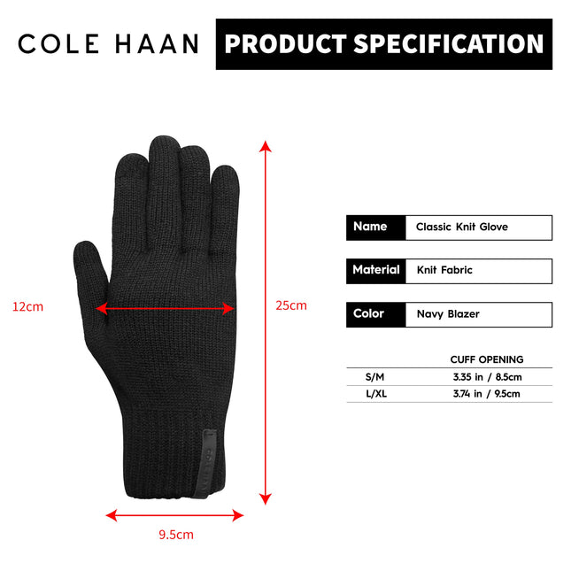 Cole Haan Knit Winter Gloves for Men, Touchscreen Thumb and Index Finger, Warm Functional Gloves with Non-Slip Grip, Caviar, Large/X-Large