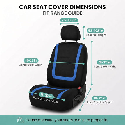 FH Group Car Seat Covers Front Set in Cloth -Car Seat Covers for Low Back Car Seats with Removable Headrest,Universal Fit,Automotive Seat Covers,Washable Car Seat Cover for SUV,Sedan,Van Blue