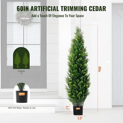 VEVOR Artificial Cedar Topiary Tree, 60 inch Tall (2 Pieces), with Extra Leaves & Pot Faux Evergreen Fake Pine Cypress Trees Plant, UV Rated Artificial Greenery Set for Home Decor Indoor/Outdoor