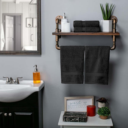 Lot de 4 serviettes à main supérieures en coton égyptien, serviettes de luxe ultra douces, essentiels épais et moelleux, absorbantes et lourdes, pour salle de bain d'invités, hôtel, spa, salle de bain à domicile, essentiels de douche, noir