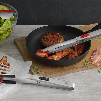 Kuhn Rikon Stainless Steel SoftEdge Flexi Turner with Silicone Edge, Red Tweezer Tongs Black