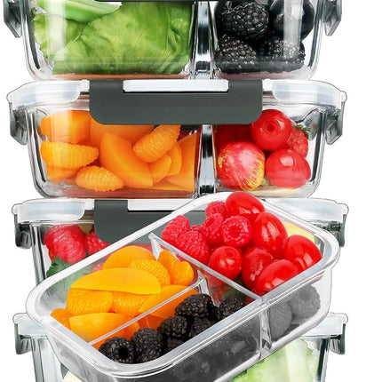 Glass Food Storage Containers Airtight Lid Clips, Baking, Storing and Freezing Food | Microwave, Freezer | BPA Free, 1050 ml, Pack of 5, Glass