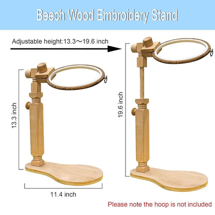 Adjustable Embroidery Hoop Stand - Hands-Free Cross Stitch Stand Lap, Beech Wood Embroidery Hoop Holder Frame, Rotated Needlepoint Holder Stand for Art Craft Sewing Needlework Projects