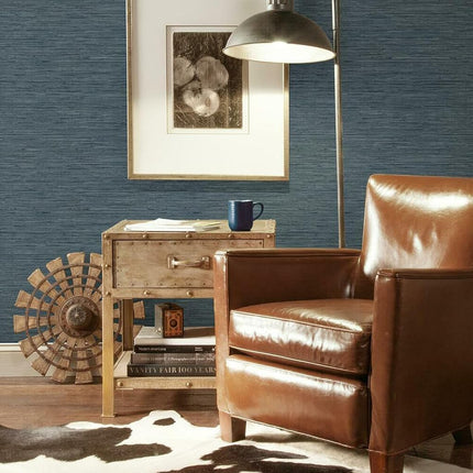 RoomMates RMK11314WP Blue Faux Grasscloth Non-Textured Peel and Stick Wallpaper, 20.5 inches x 16.5 feet