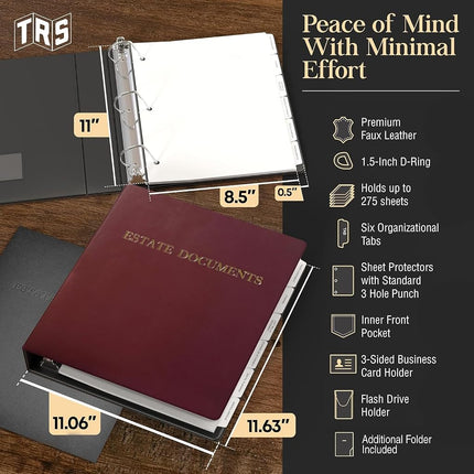 Estate Planning Portfolio- 1.5" Faux Leather Binder with Inserts (Burgundy)