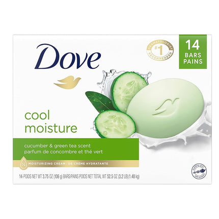 Pain de beauté Dove Soin Hydratant Concombre et Thé Vert Pour une peau plus douce Plus hydratant qu'un savon 106 g, 14 pains