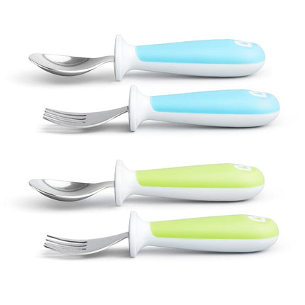 Munchkin 4 Count Raise Toddler Fork and Spoon, Blue/Green, 12+