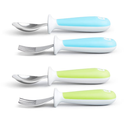 Munchkin Tenedor y cuchara para niños pequeños, 4 unidades, azul/verde, 12+