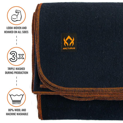 Couverture militaire en laine Arcturus - 2 kg, chaude, épaisse, lavable, grande 163 x 224 cm - Idéale pour le camping, l'extérieur, la survie et les kits d'urgence (Bleu marine)