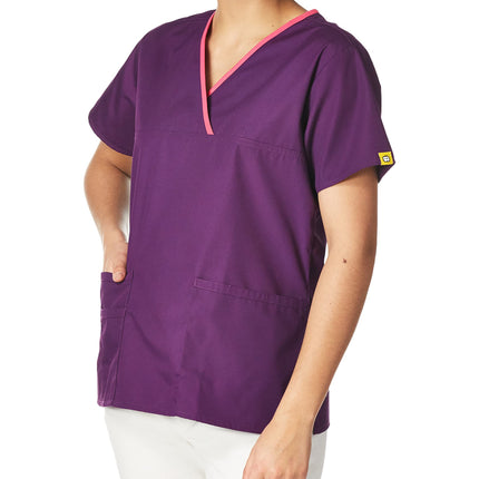 WonderWink 6026XEGP4XL Origins - Blusa de cuello en V para mujer Charlie Fit, berenjena, 4XL extendida