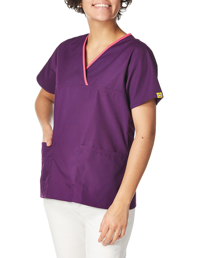 WonderWink 6026XEGP4XL Origins - Blusa de cuello en V para mujer Charlie Fit, berenjena, 4XL extendida