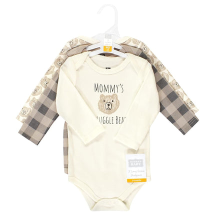 Lot de 2 grenouillères en coton à manches longues Hudson Baby pour bébé unisexe, motif « Snuggle Bear », 3-6 mois