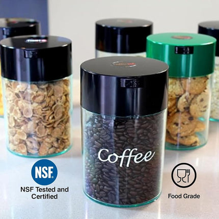 Coffeevac 1LB – Patented Airtight Container | Multi-use Vacuum Container Works as Smell Proof Containers for Ground Coffee and Coffee Bean Containers. Black with Gold Logo