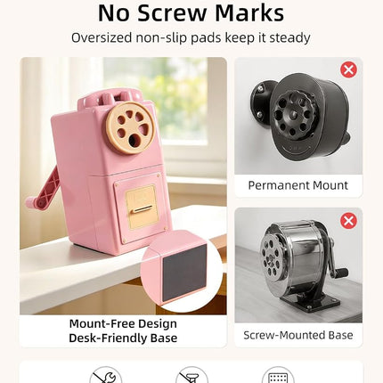 ZMOL Manual Hand Crank Pencil Sharpener - Heavy Duty Desktop Pencil Sharpener for Colored Pencils, Children's Classroom & Professional Use