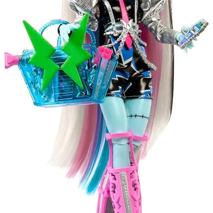 Mattel Monster High Doll, Amped Up Frankie Stein Rockstar with Instrument and Performance-Themed Accessories Like Headphones