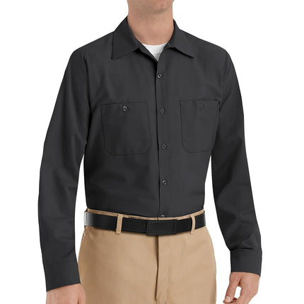 Red Kap Men's Industrial Work Shirt, Regular Fit, Long Sleeve Utility Button, Black, Medium