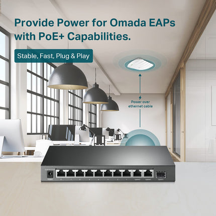 TP-Link TL-SL1311MP | 8 Port 10/100Mbps Fast Ethernet PoE Switch | 8 PoE+ Ports @124W, w/ 2 Uplink Gigabit Ports + 1 SFP Port | Limited Lifetime Protection | PoE Recovery | Extend & Isolation Mode