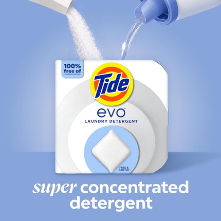 Tide evo Laundry Detergent Free & Gentle Concentrated Laundry Travel Detergent and Instant Dissolve Fights Stains Better than Leading Detergent Sheet, 16 Count