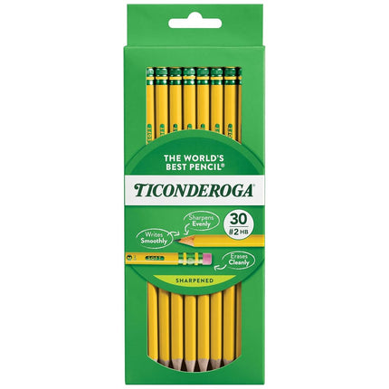 Ticonderoga Wood-Cased Pencils, Pre-Sharpened, 2 HB Soft, Yellow, 30 Count, 6 Packs/180 Count Total