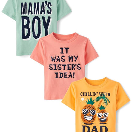 The Children's Place Baby Boys' and Toddler Family,mom,dad,Sibling Short Sleeve Graphic T-Shirts,multipacks, Mamas Boy/Sister Idea/Chillin Dad 3-Pack, 4T