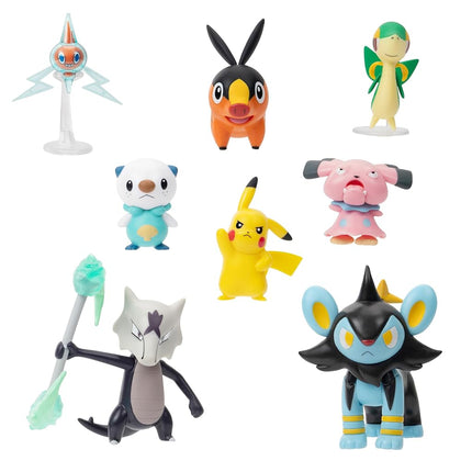 Jazwares Car Battle Figure Multipack (8PK: Tepig, Oshawott, Snivy with Stand, Rotom with Stand, Pikachu #5, Snubull, Alolan Marowak, Luxio) W12