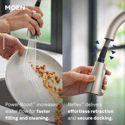 Moen 87627SRS Haelyn Single-Handle Pull-Down Sprayer Kitchen Faucet with Reflex and Power Clean, Spot Resist Stainless
