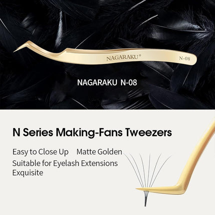 NAGARAKU Eyelash Extensions Tweezers for make Fans Curved Individual Mega Volume Lashes Precision Stainless Steel Professional Precision Tweezers Lash Tweezers For Eyelash Extensions (N-08)