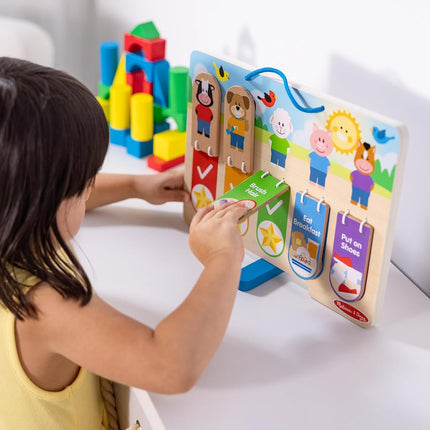 Melissa & Doug Wooden My Daily Day & Night Routines Chart – Double-Sided Interactive Board with Flip Tabs – Early Learning Toy for Kids Age 3 Plus - FSC Certified