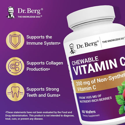Dr. Berg's Vitamin C Complex Whole Food (60 Chewable) 100% Natural Vitamin C from Just 4 Berries, Non-GMO