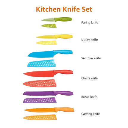 Amazon Basics 12-Piece Knife Set, Multicolor