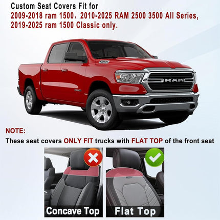 Huidasource Dodge Ram Front Seat Covers, Waterproof Leather Pickup Truck Seat Cover Fit for 2009-2018 ram 1500, 2010-2023 2500/3500 Crew/Mega Cab, 2019-2023 ram 1500 Classic Only(Flat Front/Black)