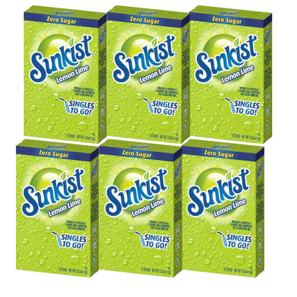 Sunkist Singles-To-Go Drink Mix, Lemon-Lime, Non-Carbonated, Low-Calorie, Zero Sugar, 6 CT in each box (Pack of 6)