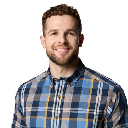 Columbia Men's Rapid Rivers II Short Sleeve Hiking Shirt Opaque, Multicolor Plaid Navy Collegiale, S
