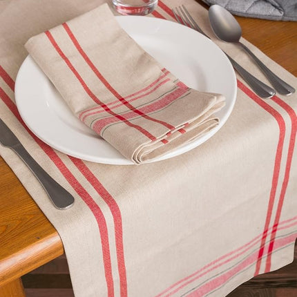 DII French Stripe Dining Table Collection Farmhouse Style Table Runner, 14x108 Inches, Taupe/Red