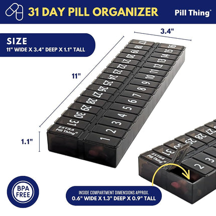 AM PM 31 Day Once-a Day Monthly Pill Planner Organizers - Large Compartment Pill Boxes Store Medications for Entire Month Plus Compartment for Extra Pills (AM/PM) (Am/Pm Black & Teal)