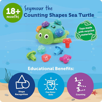 Learning Resources Seymour the Counting Shapes Sea Turtle,Travel Toys, Preschool, Toddler Activities, Colour Sorting Toys for Toddlers, Ages 18 months+
