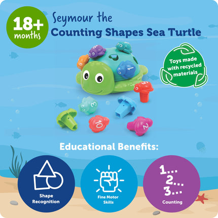 Learning Resources Seymour the Counting Shapes Sea Turtle,Travel Toys, Preschool, Toddler Activities, Colour Sorting Toys for Toddlers, Ages 18 months+