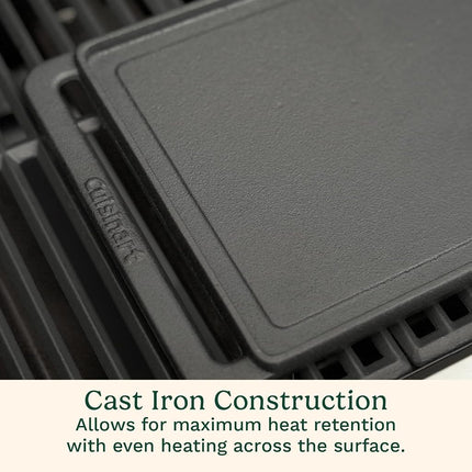 Cuisinart CCP-2000 Reversible Cast Iron Grill & Griddle Cookware Plate, Ribbed Grill & Smooth Flat Top Griddle, Black