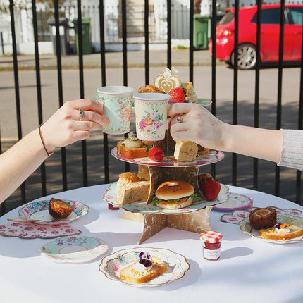 Talking Tables 50pcs Floral Disposable Tea Party Pack Pretty Tableware Set for Mother's Day, Baby Shower, Birthday Tableware Decorations for 16 Guests Napkins, Plates, Teacups, Double Sided Bunting 4m
