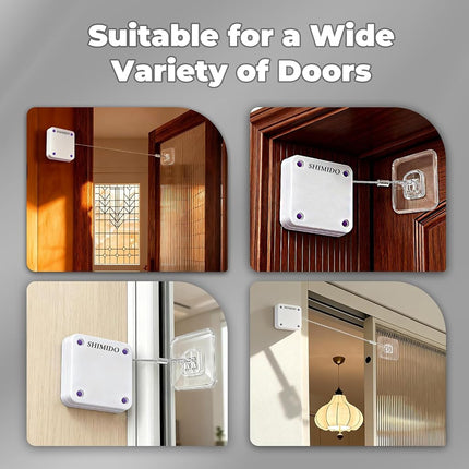 SHIMIDO Upgraded Punch-Free 1000g Automatic Screen Door Closer, Storm Door Closer with Steel Drawstring for Bathroom, Bedroom, Studyroom (4 Pack White)